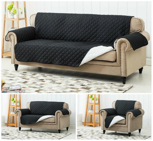 Black sofa slip cover quilted - sofa,
